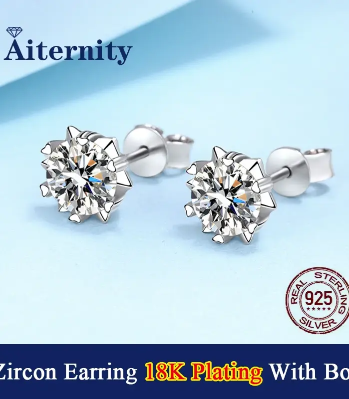 Pendientes chapados en 18K de plata de ley S925, Color D, pendiente de circón VVS1 para mujer, como brillante como joyería de boda con diamantes 1