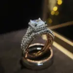 Conjunto de anillos de boda para novia, corte princesa de lujo, circonita cúbica, accesorios elegantes, joyería brillante para boda y hombre 6