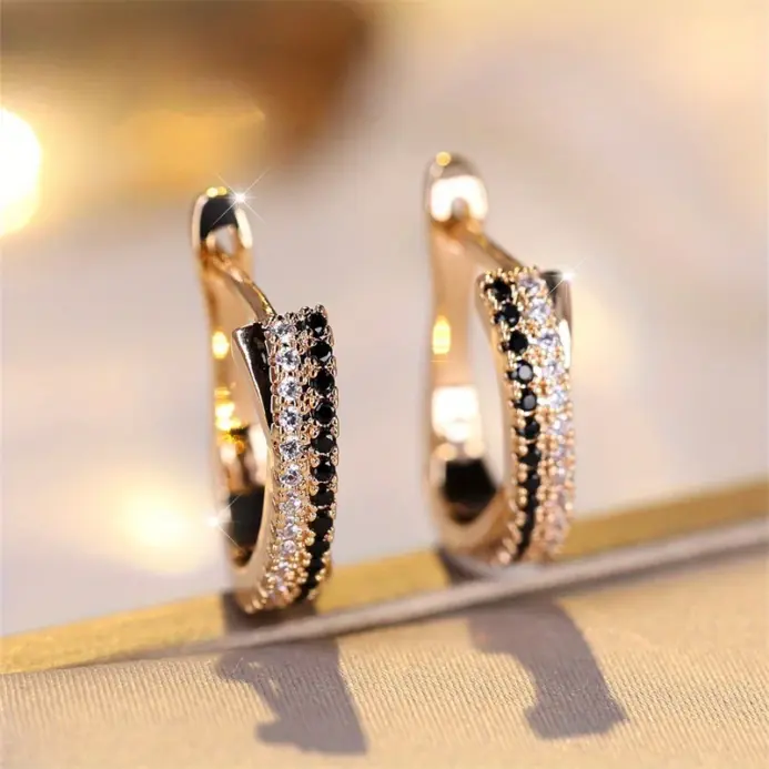 Pendientes de cristal a la moda para mujer, aretes de circonita blanca y negra, Color dorado champán, regalos de joyería para boda, superventas 1