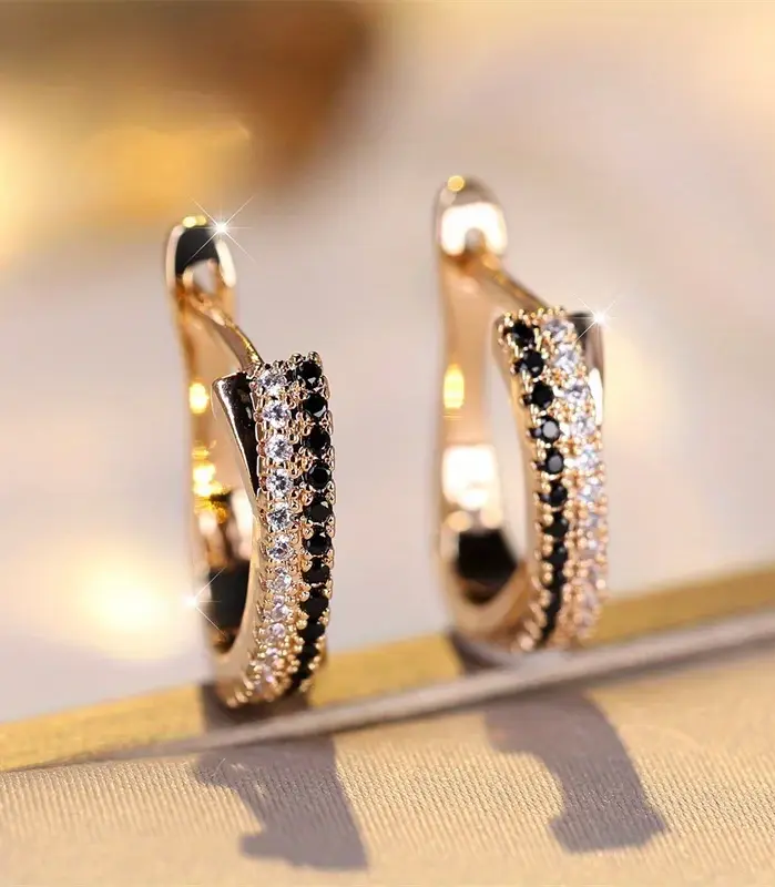 Pendientes de cristal a la moda para mujer, aretes de circonita blanca y negra, Color dorado champán, regalos de joyería para boda, superventas 1