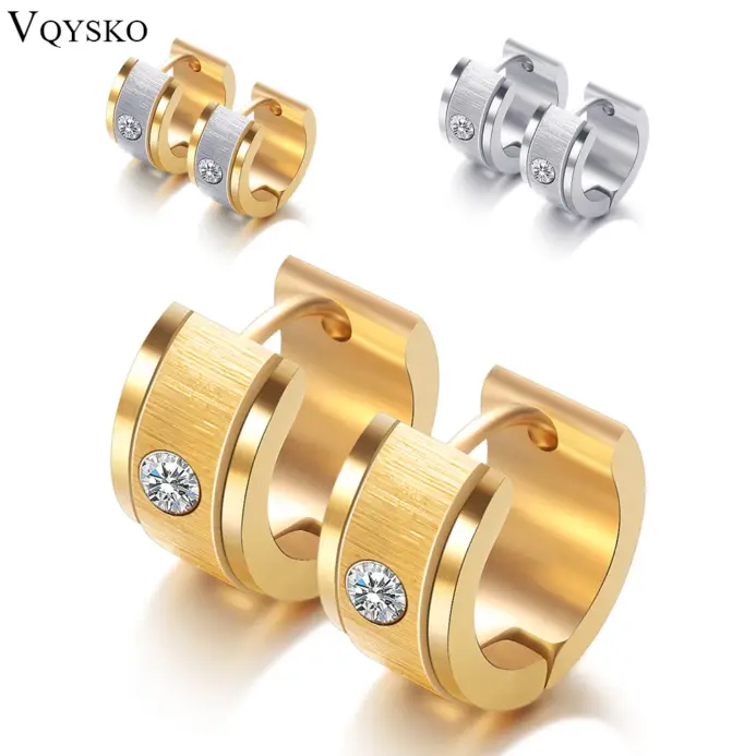 Nueva joyería de marca clásica, pendientes de aro de cristal de circón de acero inoxidable 316L de Color dorado para mujer 1