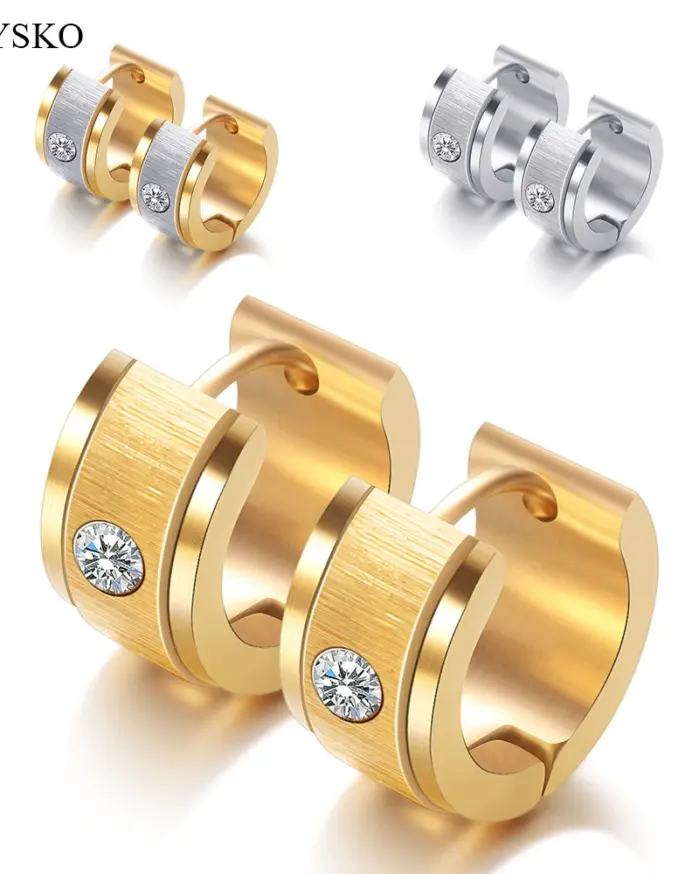 Nueva joyería de marca clásica, pendientes de aro de cristal de circón de acero inoxidable 316L de Color dorado para mujer 1