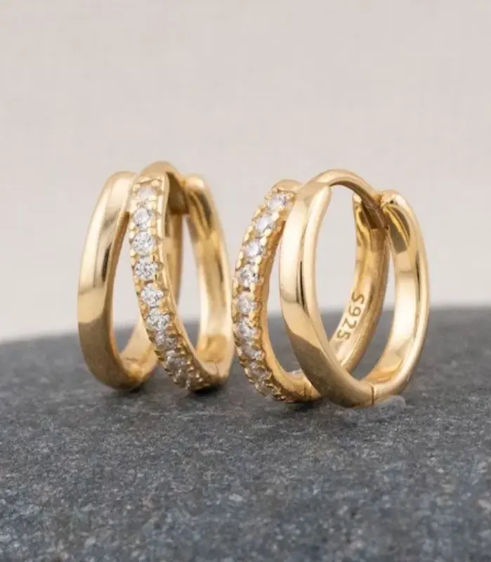 Pendientes de aro de circonio de doble capa de acero inoxidable para mujeres y niñas, pendientes Punk elegantes, estilo de tuerca, regalos de joyería de moda para fiesta 1
