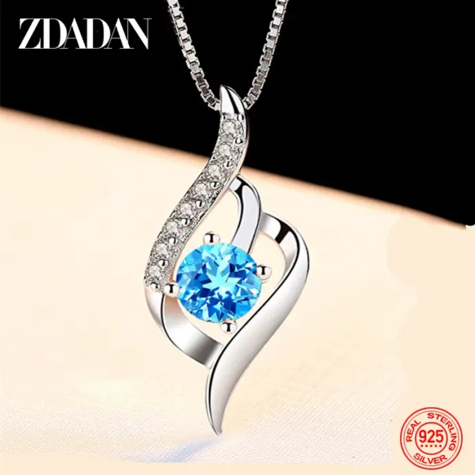 925 cadena de collar de cristal azul de plata para mujer joyería de boda 1