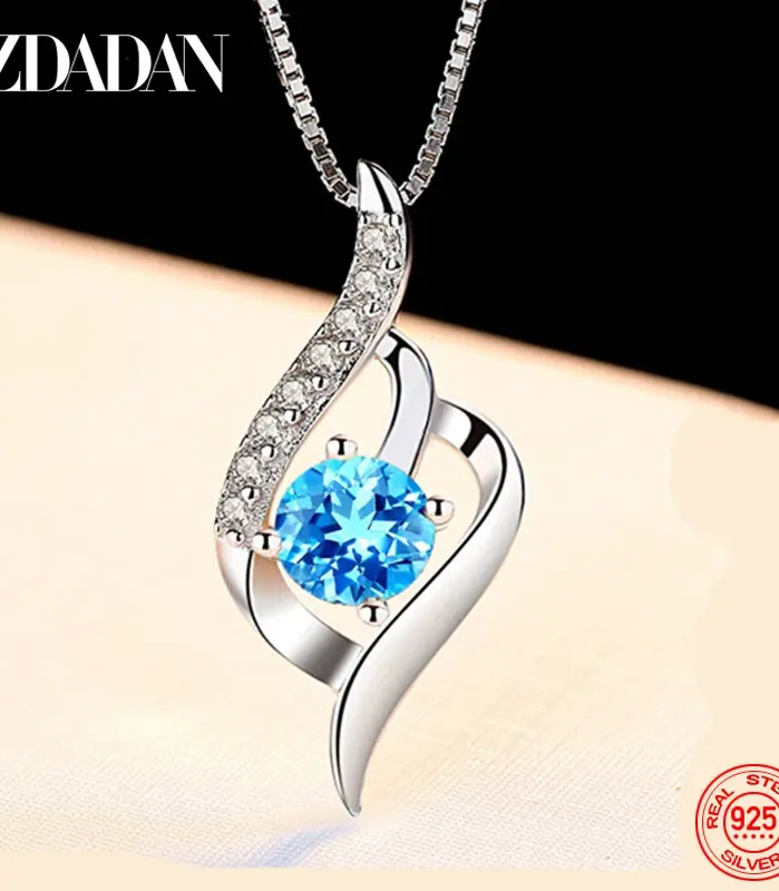 925 cadena de collar de cristal azul de plata para mujer joyería de boda 1