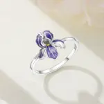 Anillo cerrado de plata de ley S925 con flor de Iris púrpura para mujer, joyería Original para dedo, regalos finos de moda para fiesta 2