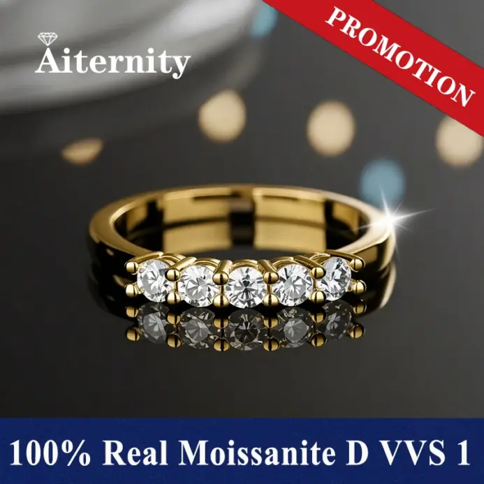 Anillo GRA All Moissanite 0.5CT, 100% anillos de platino para mujer, 5 piedras, diamante brillante, alianza de boda, joyería fina 2