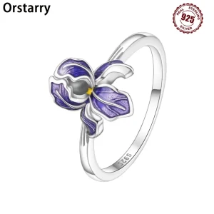 Anillo cerrado de plata de ley S925 con flor de Iris púrpura para mujer, joyería Original para dedo, regalos finos de moda para fiesta 1