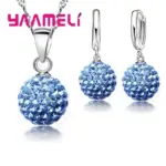 Conjuntos de joyería nupcial estampada de Plata de Ley 925, regalos de boda para mujeres y niñas, collar de bola de discoteca CZ de cristal austriaco, pendientes de aro 3