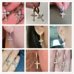 elegante flecha pendientes colgantes en forma de cruz para mujeres/hombres deslumbrante cristal Zirconia Hiphop fiesta mujer/hombre pendientes de moda 6