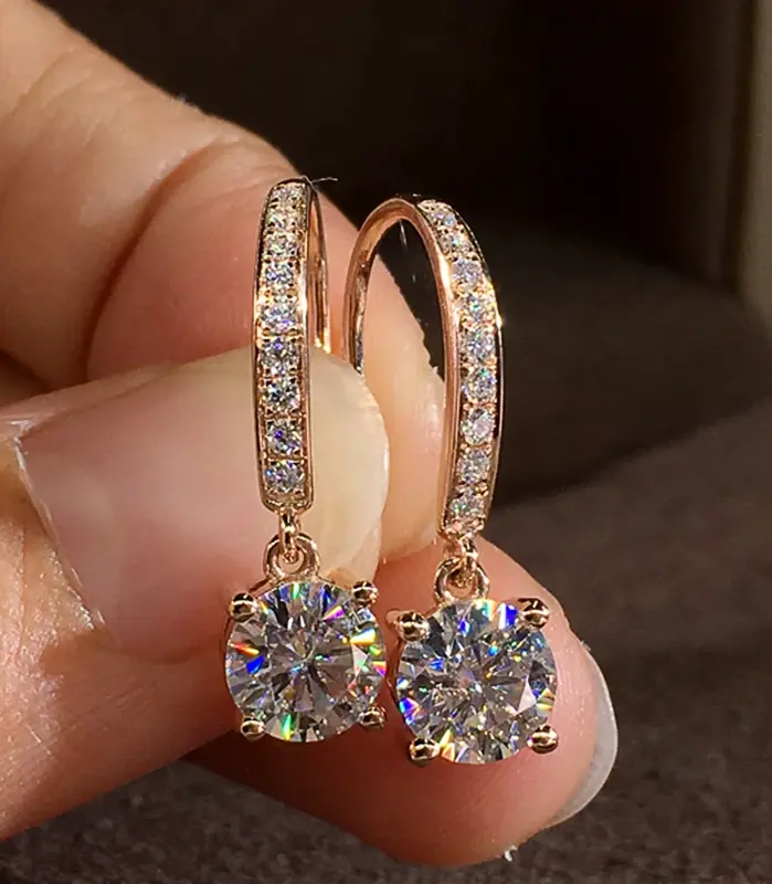 Huitan-pendientes colgantes de estilo atemporal para mujer, aretes colgantes de lujo de Color oro rosa con joyería de eternidad de boda CZ 1