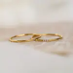 Anillo apilable de circonita pequeña pavimentada chapada en acero inoxidable, joyería fina de Color dorado 2