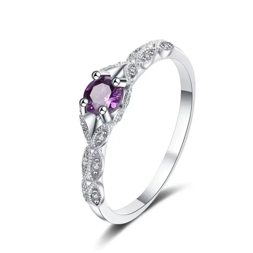 Anillo de mujer de circonita amatista de estilo lujoso ligero en Europa y América anillo de temperamento de gema de moda Simple 5
