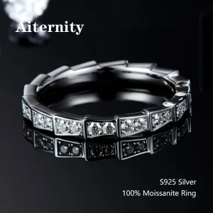 100% pluma probadora de diamantes, anillo de moissanita a juego, banda de diamantes de boda para mujer, anillo de cola única de Plata de Ley 925 1