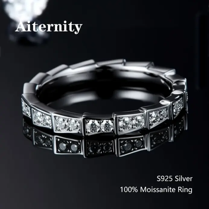 100% pluma probadora de diamantes, anillo de moissanita a juego, banda de diamantes de boda para mujer, anillo de cola única de Plata de Ley 925 1