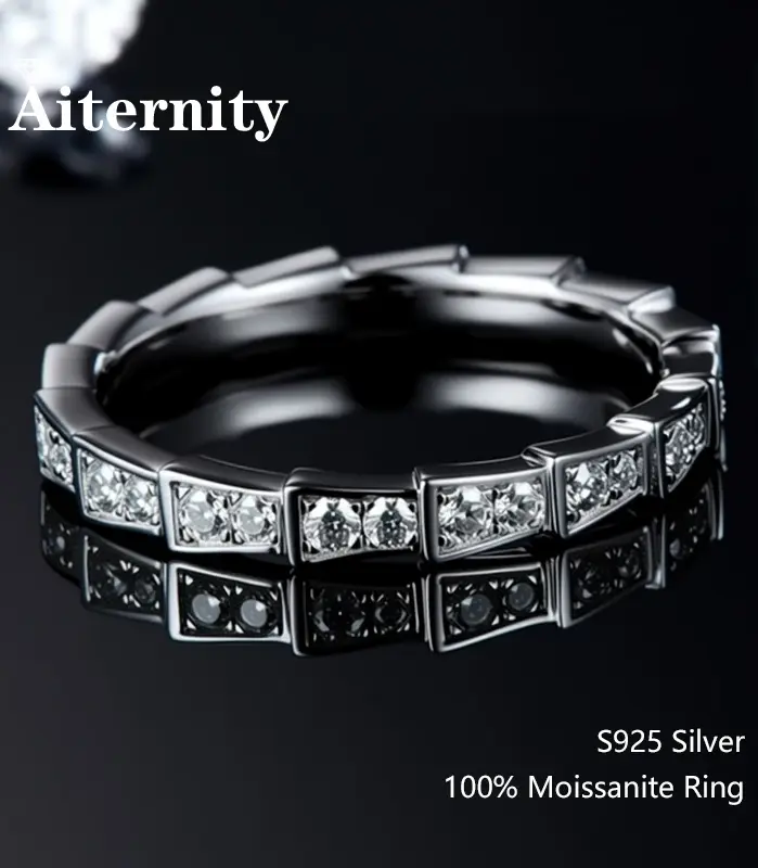 100% pluma probadora de diamantes, anillo de moissanita a juego, banda de diamantes de boda para mujer, anillo de cola única de Plata de Ley 925 1