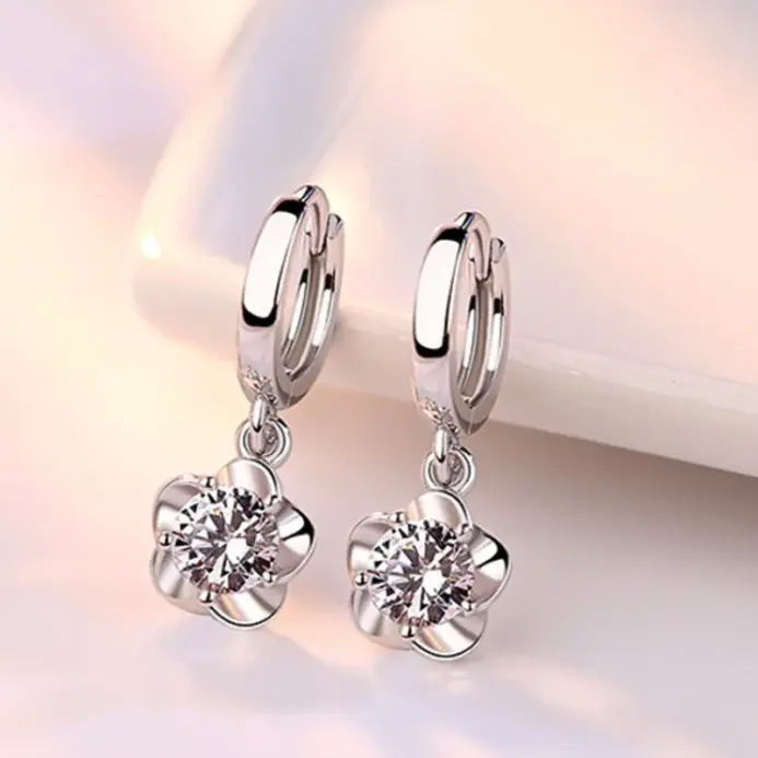 Pendientes de plata 925 con circonita para mujer, aretes simples de flor de ciruelo, aros y pendientes elegantes, regalo, 2 uds. 1