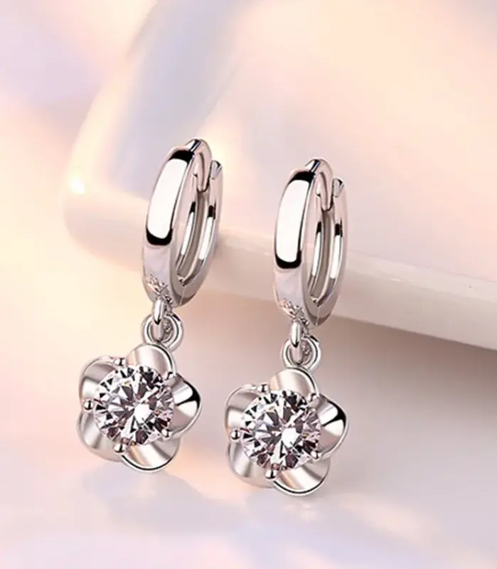 Pendientes de plata 925 con circonita para mujer, aretes simples de flor de ciruelo, aros y pendientes elegantes, regalo, 2 uds. 1