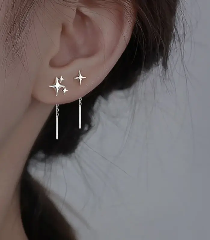 Nueva estrella coreana, alambre para oreja, borla, cadena de hilo, colgantes de estrella para escalar, pendientes colgantes rectos para mujer, joyería 2