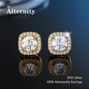Pendientes tipo botón de plata fina 100% Moissanite S925 para mujeres y hombres con 2 certificados, pluma de prueba de diamante, joyería fina 1