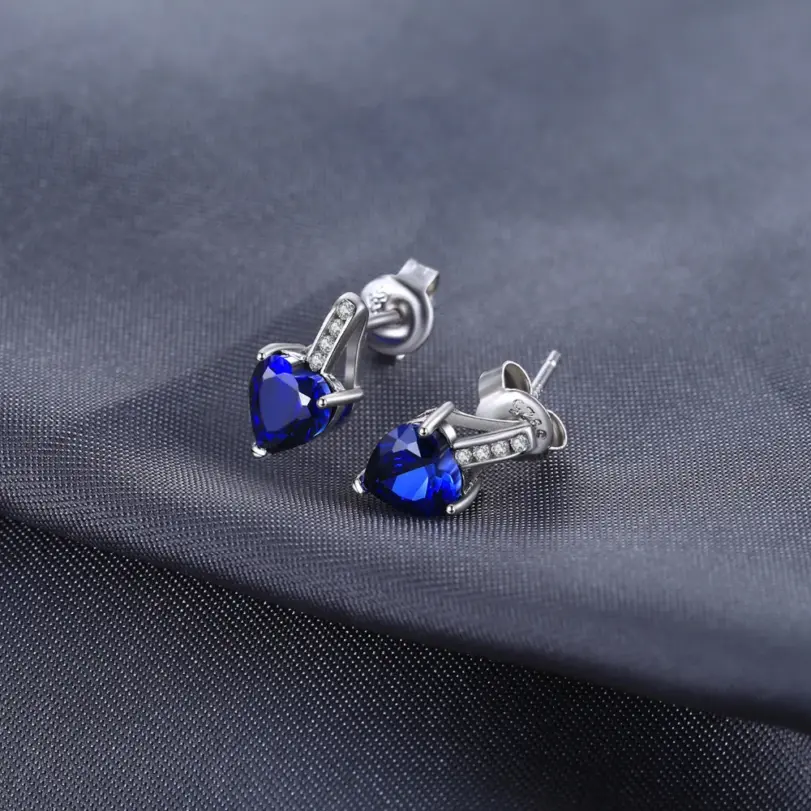 JewelryPalace-pendientes de plata de primera ley y zafiro azul para mujer, aretes pequeños, plata esterlina 925, corazón de amor, 2,1 quilates, regalo de aniversario 4