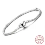 Pulsera de plata 925 Original con forma de corazón, brazalete con cuentas de serpiente, regalo para mujer 2 Pulsera de plata 925 Original con forma de corazón, brazalete con cuentas de serpiente, regalo para mujer 2
