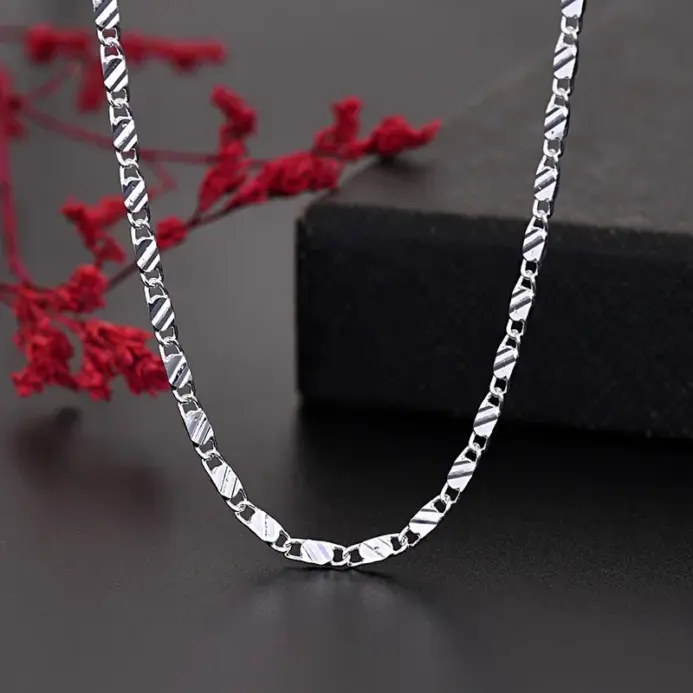 Nuevas cadenas planas finas de Plata de Ley 925 de 2MM para clavícula, collares para hombres y mujeres, joyería para fiesta y boda, regalos de Navidad de 40-75cm 1