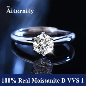 Anillo de moissanita 100% Real D VVS1, pluma de prueba de diamante de paso, tamaño ajustable, plata S925, certificado GRA, anillos de boda para mujer 1