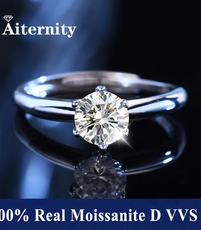 Anillo de moissanita 100% Real D VVS1, pluma de prueba de diamante de paso, tamaño ajustable, plata S925, certificado GRA, anillos de boda para mujer 1