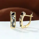 Huitan, nuevos pendientes de aro para mujer con circonita cúbica negra marquesa, pendientes de lujo de Color dorado, joyería para mujer con temperamento de boda 1