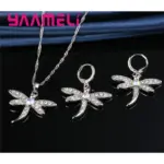 Conjunto de collar y pendientes de circonia cúbica de colores brillantes para mujer, joyería de Color Plata de Ley 925 con diseño de libélula para niñas 8