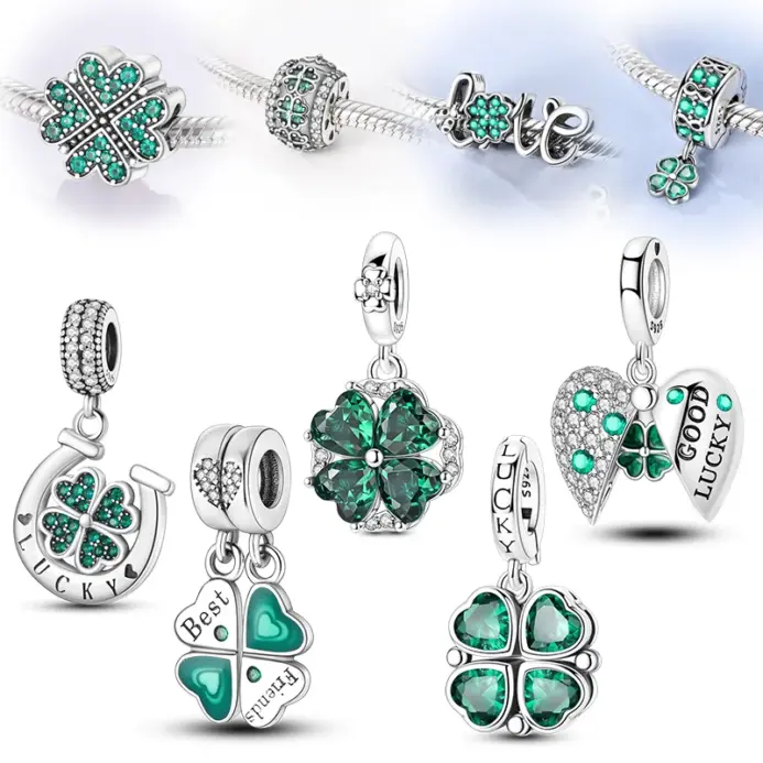 Nuevo Abalorio de plata de ley 925, colgante de trébol de cuatro hojas para pulsera Original, collar, regalos DIY para mujer 1