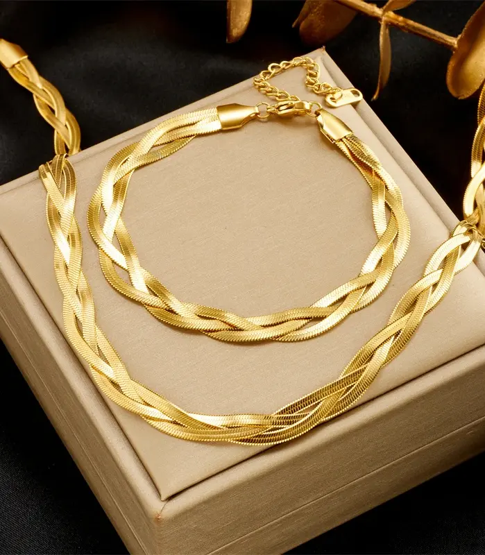 ollar de cadena de serpiente cruzada 3 en 1 para mujer y niña, pulseras de acero inoxidable 316L, conjunto de joyería impermeable a la moda, nuevo 2