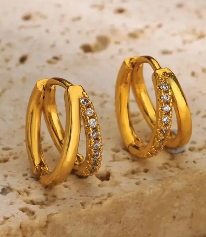 Pendientes circulares de acero inoxidable para mujer, aretes de circonita estética de Color dorado, accesorios de joyería de moda para boda y Navidad, regalo 2