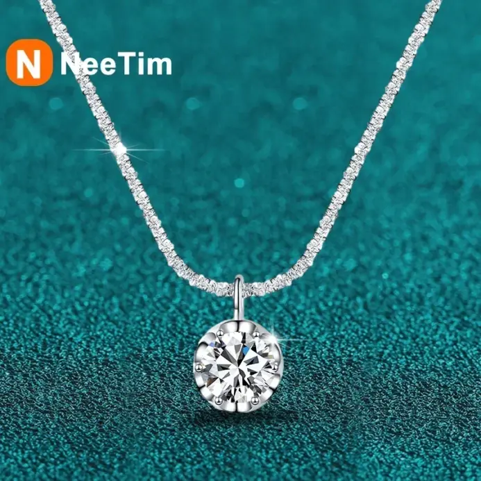 NeeTim-collar con colgante de moissanita de 2 quilates, de plata de ley S925, para fiesta, boda, laboratorio, collares de gemas de diamante para mujer con certificado 1