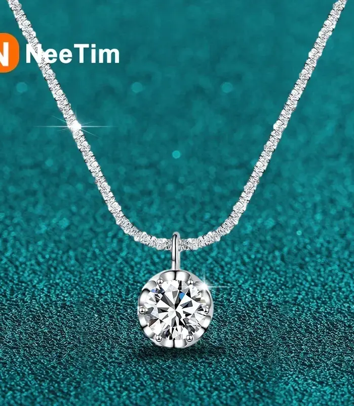 NeeTim-collar con colgante de moissanita de 2 quilates, de plata de ley S925, para fiesta, boda, laboratorio, collares de gemas de diamante para mujer con certificado 1