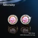 Pendientes tipo botón de plata fina 100% Moissanite S925 para mujeres y hombres con 2 certificados, pluma de prueba de diamante, joyería fina 25