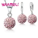 Conjuntos de joyería nupcial estampada de Plata de Ley 925, regalos de boda para mujeres y niñas, collar de bola de discoteca CZ de cristal austriaco, pendientes de aro 4