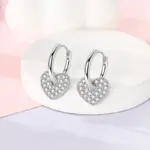 Pendientes de Plata de Ley 925, Pendientes Brillantes en Forma de Corazón, Pendientes de Aro Colgantes para Mujer, Joyería Fina, Regalos para Bodas y Fiestas 3