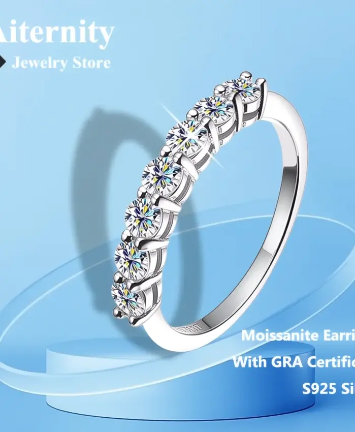 Anillo de moissanita D VVS1, Plata de Ley 925 con certificado GRA, banda de eternidad, anillos de compromiso de boda para mujeres y hombres 2