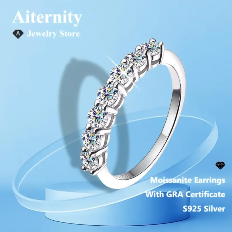 Anillo de moissanita D VVS1, Plata de Ley 925 con certificado GRA, banda de eternidad, anillos de compromiso de boda para mujeres y hombres 2