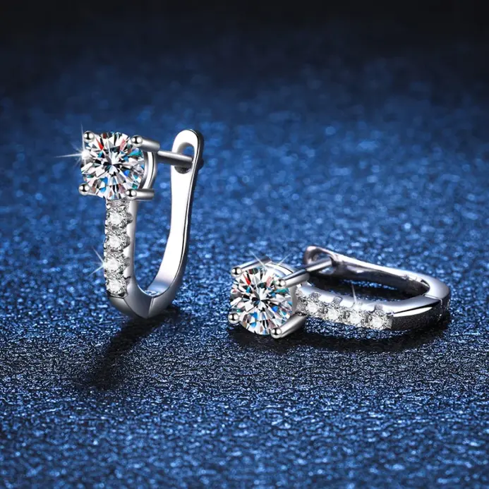 Pendientes de aro de moissanita con pluma probadora de diamantes para mujer, joyería fina, Plata de Ley GRA S925, cierres para las orejas 2