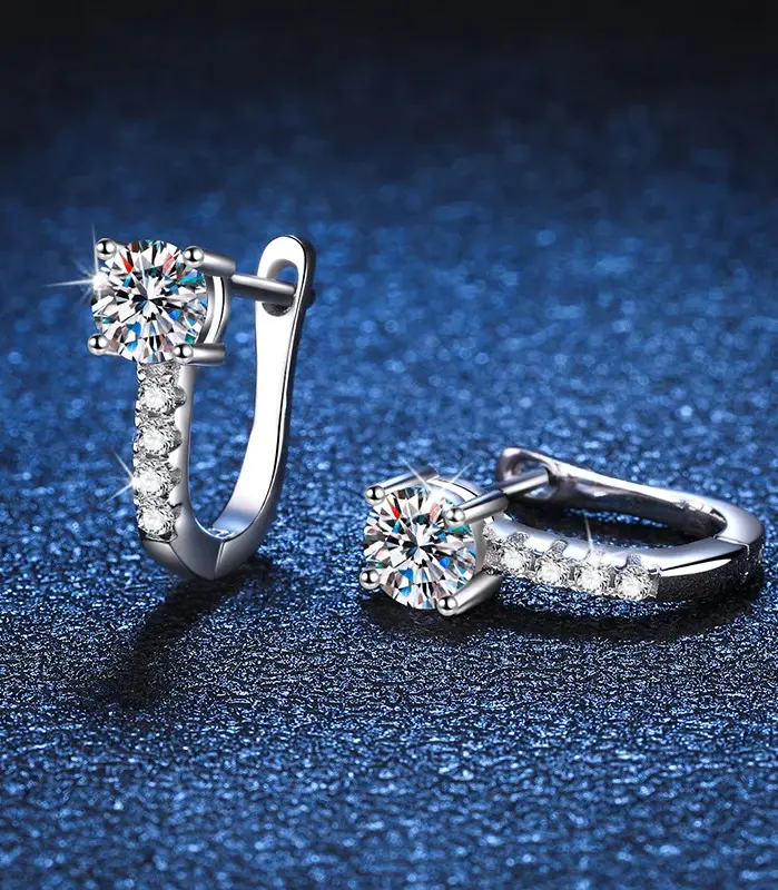 Pendientes de aro de moissanita con pluma probadora de diamantes para mujer, joyería fina, Plata de Ley GRA S925, cierres para las orejas 2