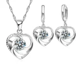 Conjunto de pendientes y collar estampado de Plata de Ley 925, cadena larga, estilo romántico dulce, forma de corazón de amor para mujer, esposa 1