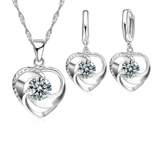 Conjunto de pendientes y collar estampado de Plata de Ley 925, cadena larga, estilo romántico dulce, forma de corazón de amor para mujer, esposa 1