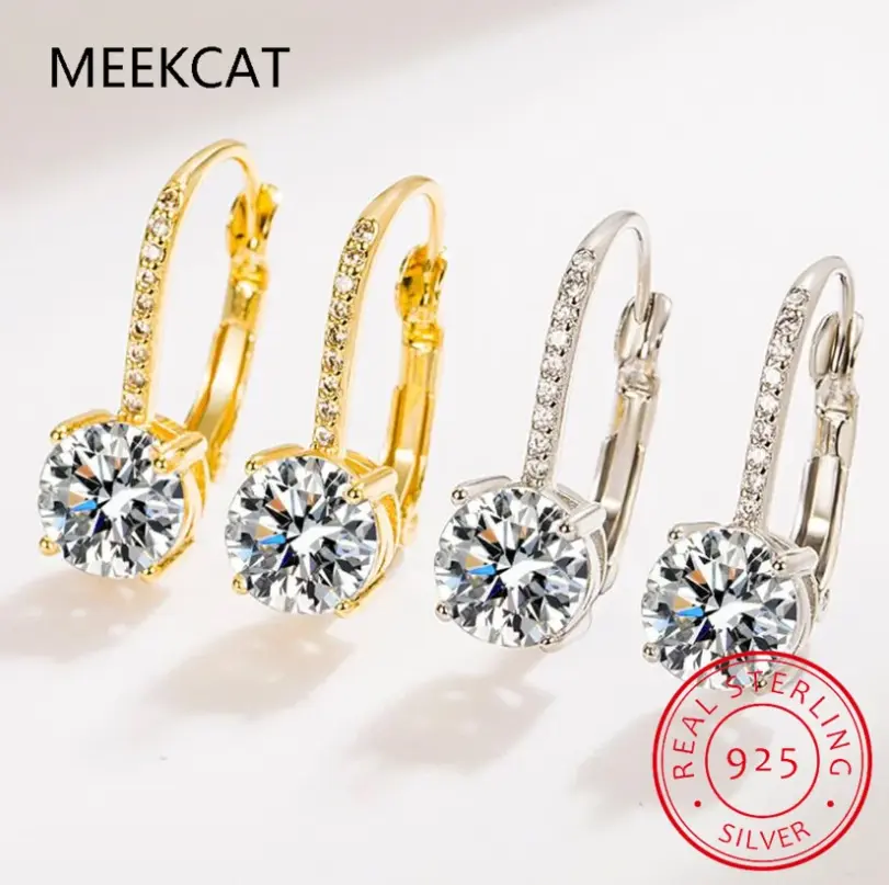 Pendientes de Aro de Oro de 18K con Moissanita de 2 Quilates y Diamantes de Laboratorio de 8mm para Mujer, Joyería Original de Plata 925, Huggies 6