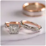 Conjunto de anillos de boda para novia, corte princesa de lujo, circonita cúbica, accesorios elegantes, joyería brillante para boda y hombre 2