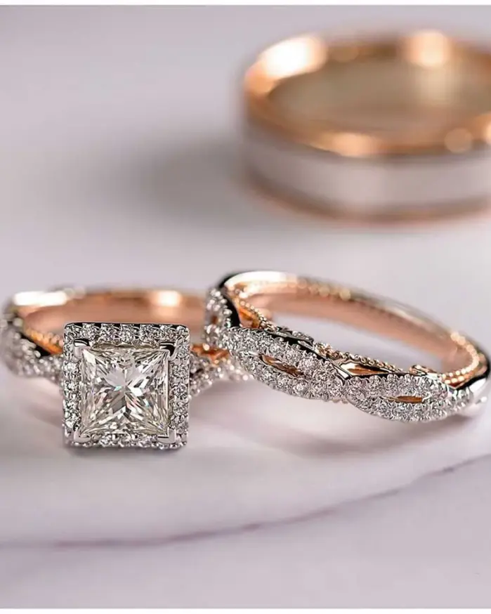 Conjunto de anillos de boda para novia, corte princesa de lujo, circonita cúbica, accesorios elegantes, joyería brillante para boda y hombre 2