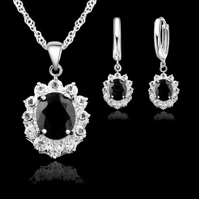 Elegante princesa boda compromiso collar pendientes conjuntos de joyería 925 Color plata esterlina Cubic Zirconia cristal regalos 1