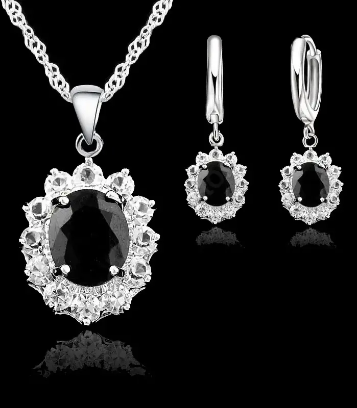 Elegante princesa boda compromiso collar pendientes conjuntos de joyería 925 Color plata esterlina Cubic Zirconia cristal regalos 1